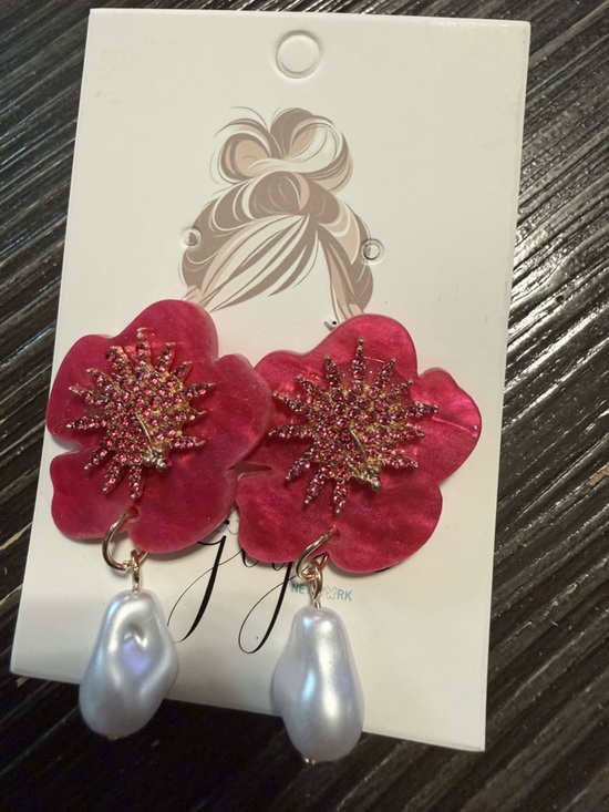 Joy New York Jewelry - Joy New York Pink Floral Drop Earrings with Pearl Dangles